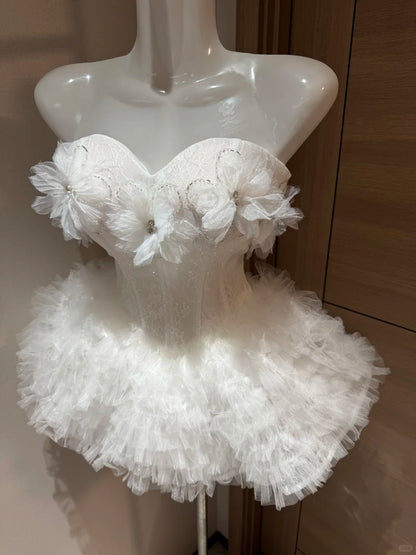 Jolies robes de bal bustier en tulle blanc pour une soirée à Rio, inspiration robes de bal Hoco Idées robes de bal RB4033