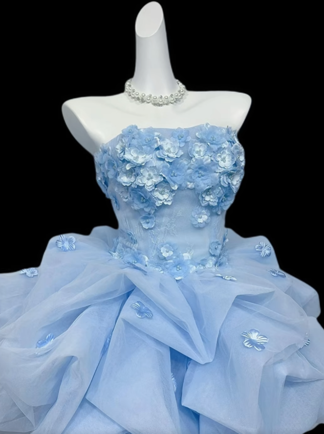 Charming Ball Gown Strapless Blue Mini University Ideas Homecoming Dress Inspo Short Birthday Dresses Senior Graduation Outfits RB7161