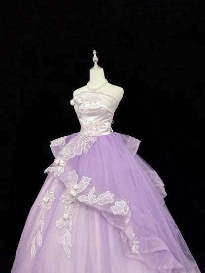 Sweet 16 Dresses Long Ball Gown Sweet Sixteen Long Birthday Dress Strapless Lilac Tulle Formal Gown RC0309