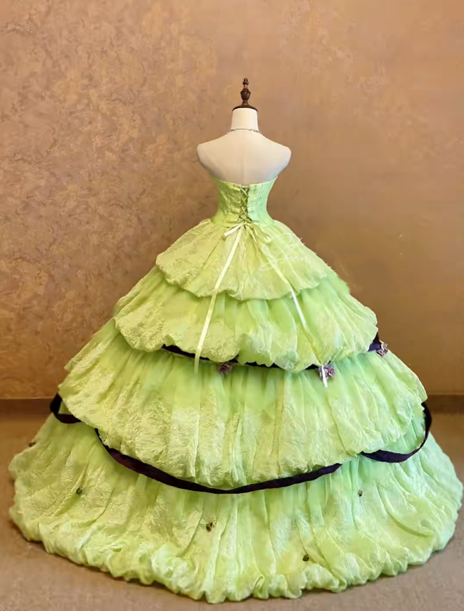 Green Tiered Tulle Lace Sweet 16 Dress Ball Gown Sweet Sixteen Dresses RC0031