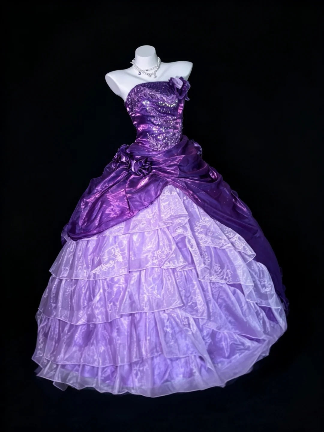 Prinzessin Ballkleid Trägerloses Lila Organza Quince Kleid Lang Süß 15 16 Quinceanera Kleider Vestido de princesa RB4467