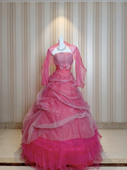 Robe de bal bustier en tulle rose à plusieurs niveaux pour Quinceanera ou 16e anniversaire, longue robe de fête 15 Vestidos De Fiesta N4211