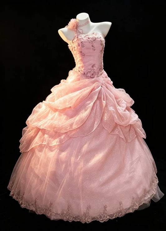 Feenhafte Quinceañera Ballkleid Trägerlos Pink Gestuft Sweet 16 Quinceañera Kleider 15 Vestidos De Fiesta N4480