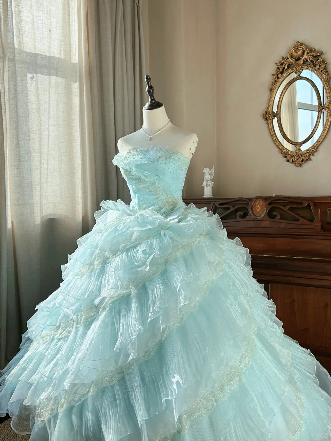 Robe de bal mignonne bustier bleu clair avec couches superposées robes de 16 ans longues 15 Vestidos De Fiesta N2268