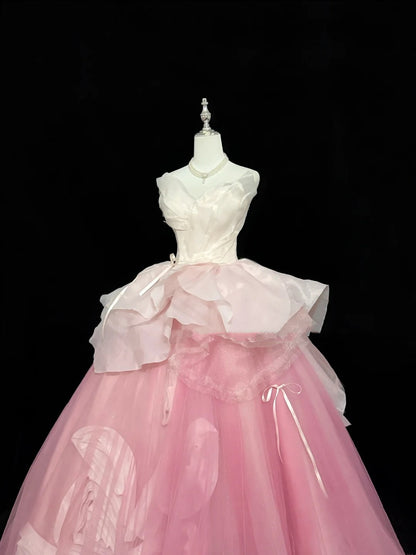Sweet 15 Quinceanera Dress Ball Gown Sweetheart Pink With Flowers Tulle 15th Birthday Gown RC0269