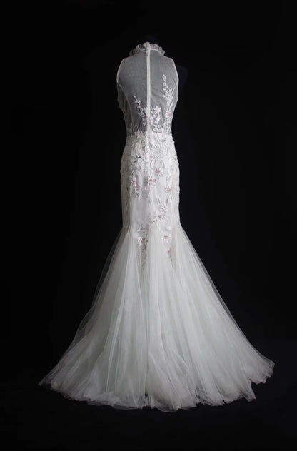 Robe de bal longue blanche rétro sirène à encolure ronde avec appliques, inspiration années 2000, tenue de soirée pour un 19e anniversaire, N505