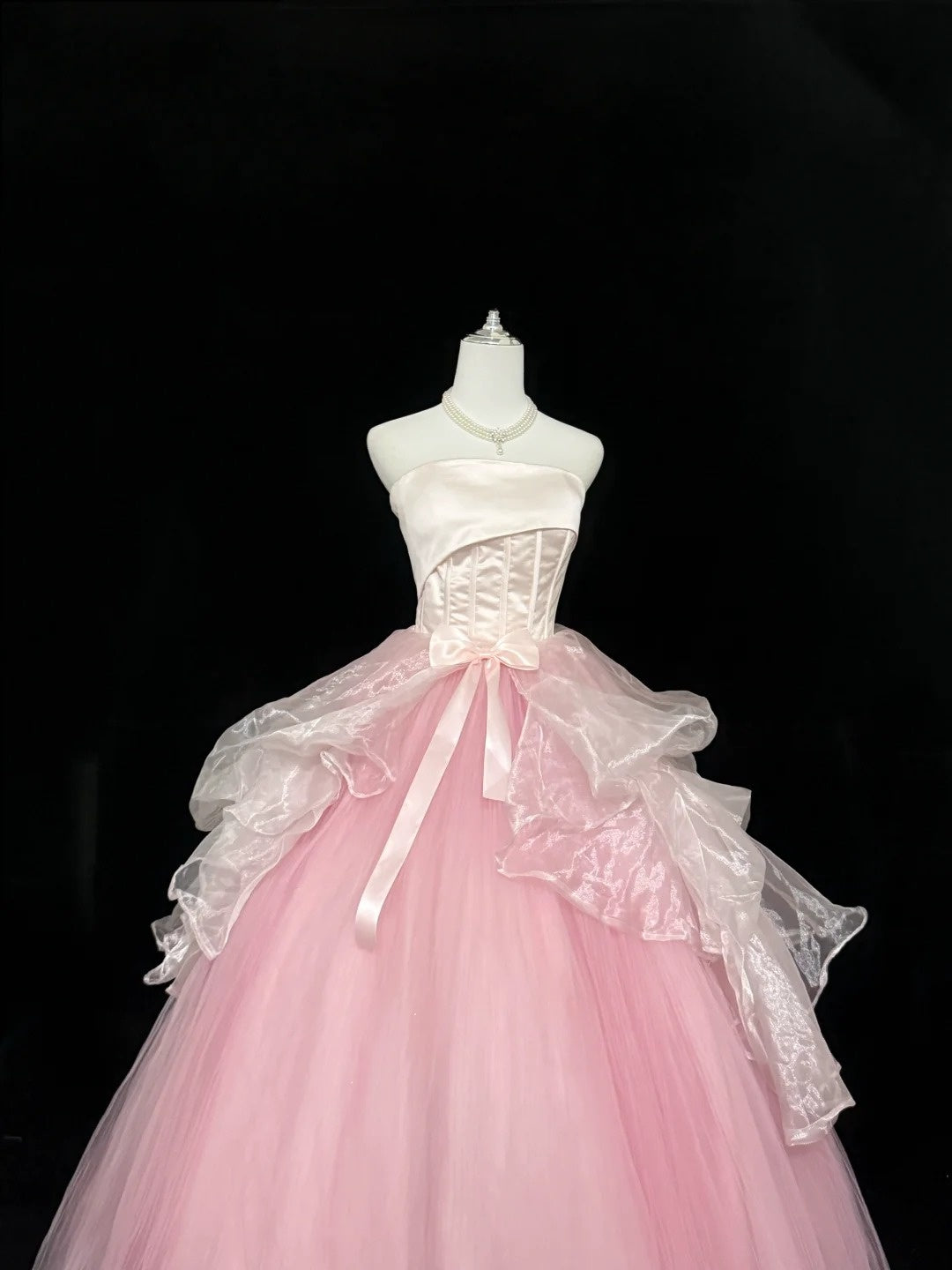 Sweet 16 Dresses Long Ball Gown Sweet Sixteen Long Birthday Dress Strapless Pink Tulle Formal Gown RC0324
