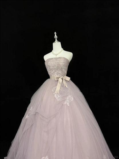 Sweet 16 Dresses Long Ball Gown Sweet Sixteen Long Birthday Dress Strapless Dusty Lilac Tulle Formal Gown RC0295