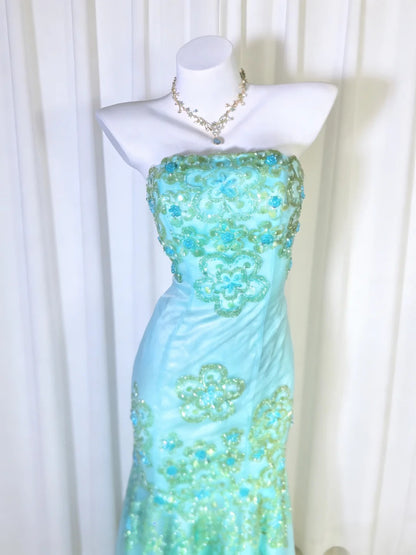 Jolies Robes de Bal Sirène bustier Vert Dentelle avec Perles Longue Robe de Cérémonie N3041