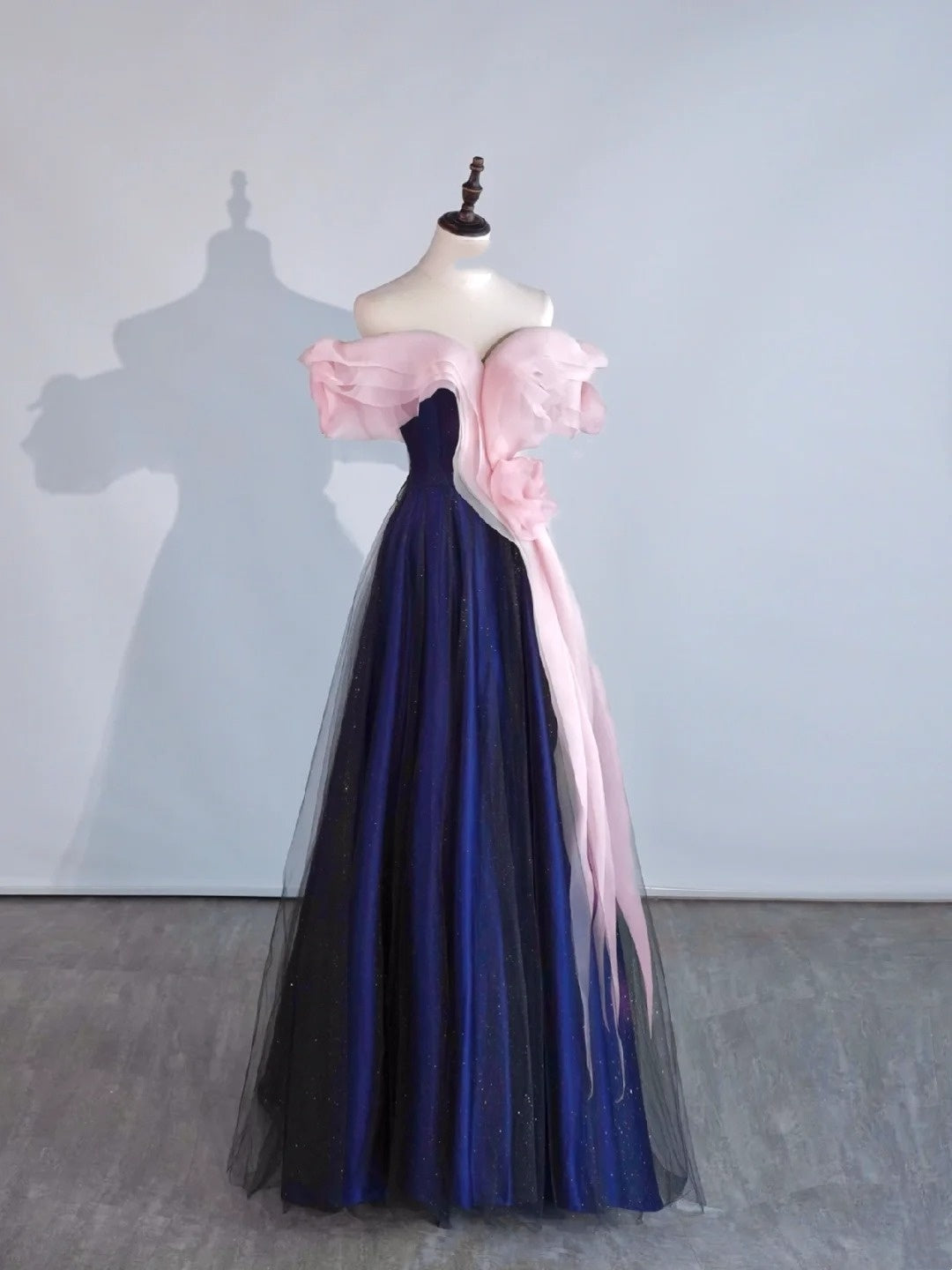 Robe de bal élégante et discrète, épaules dénudées, en tulle bleu et rose, idéale pour une soirée étudiante ou un bal de fin d'année (Sweet 16), robe longue pour adolescentes N1164