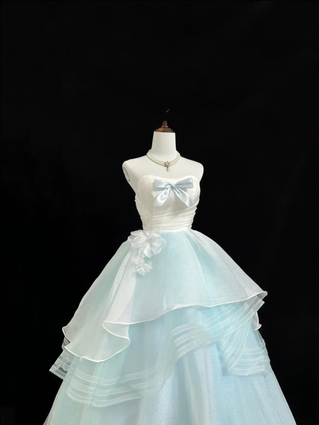 Blue Prom Dress Long Floor Length Ball Gown Sweetheart With Bow-knot Tulle Formal Evening Gown For Women RC0225