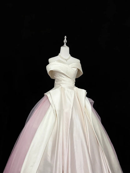 Langes schulterfreies Ballkleid für den 16. Geburtstag mit Ärmeln aus rosa Tüll, RC0339