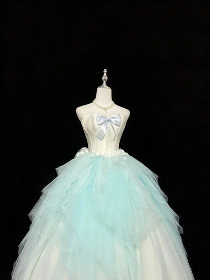Langes Ballkleid für Sweet 16, langes Geburtstagskleid für den 16. Geburtstag, blaues formelles Tüllkleid mit herzförmigem Ausschnitt RC0304