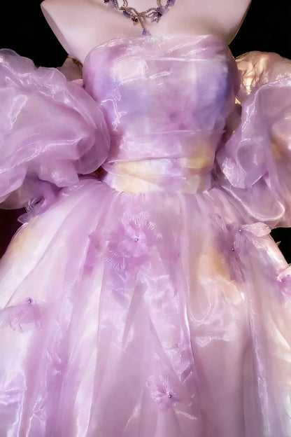 Robe de bal féerique, épaules dénudées, en organza lilas à fleurs, pour quinceañera, N2960