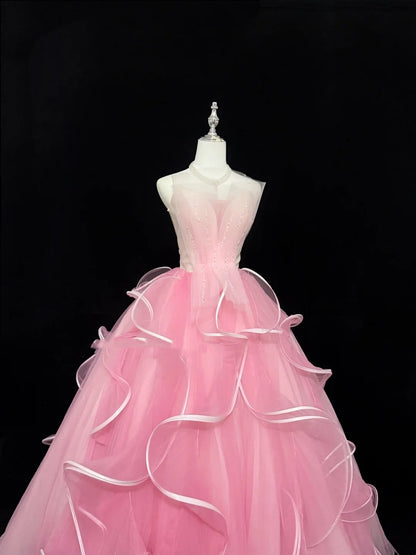Pink Sweet 16 Dresses Long Ball Gown Sweetheart With Ruffled Sweet Sixteen Birthday Gown RC0224