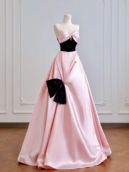 Robe de bal intemporelle en satin rose à décolleté cœur, robe de soirée longue, inspiration robe de bal N400