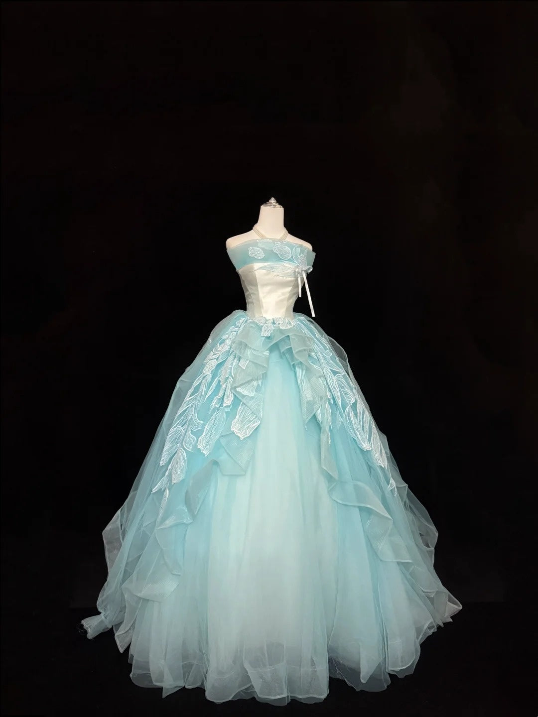 Cute Sweet 16 Dresses Long Ball Gown Strapless Blue Lace Tulle Formal Sweet Sixteen Birthday Gown RC0264