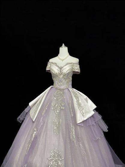 Sweet 16 Dresses Long Ball Gown Sweet Sixteen Long Birthday Dress Off Shoulder Lilac Tulle Formal Gown RC0280
