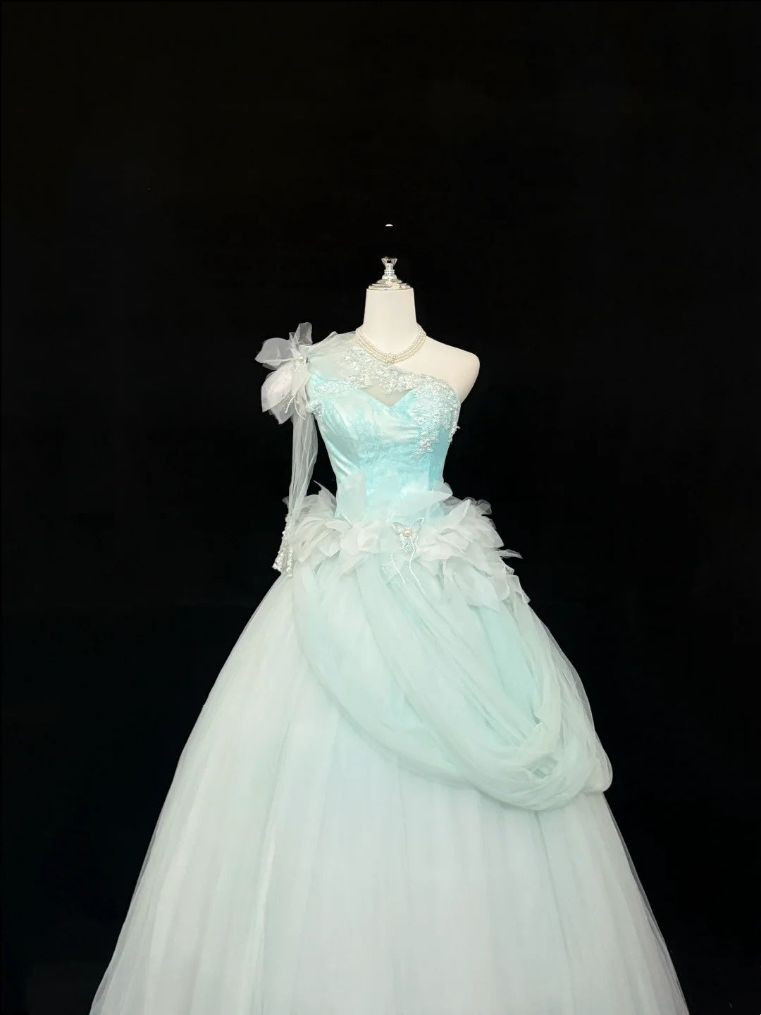 Sweet 16 Dresses Long Ball Gown Sweet Sixteen Long Birthday Dress One Shoulder Blue Tulle Formal Gown RC0292