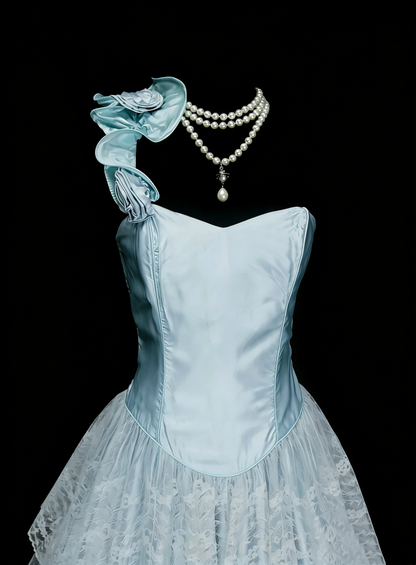 Robe de bal unique asymétrique en tulle bleu ciel clair, inspirée des robes de bal des années 2000, N1441