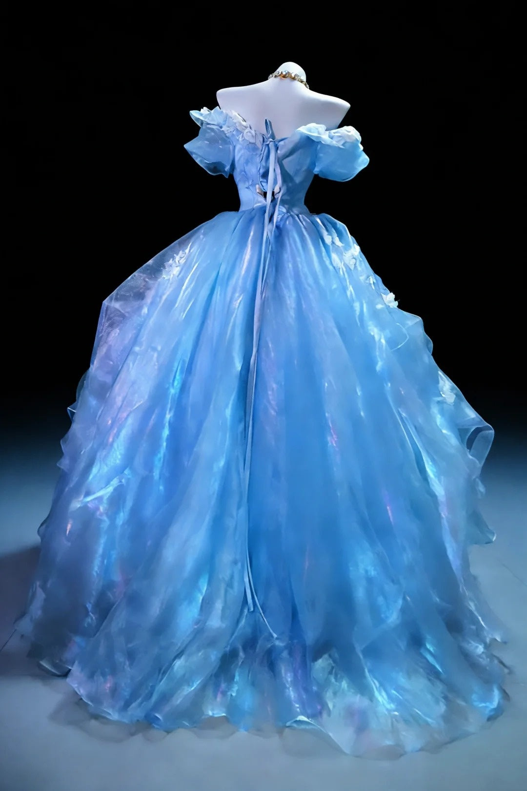 Fairy Ball Gown Off The Shoulder Blue Organza Quince Dresses Quinceanera Dress N2959