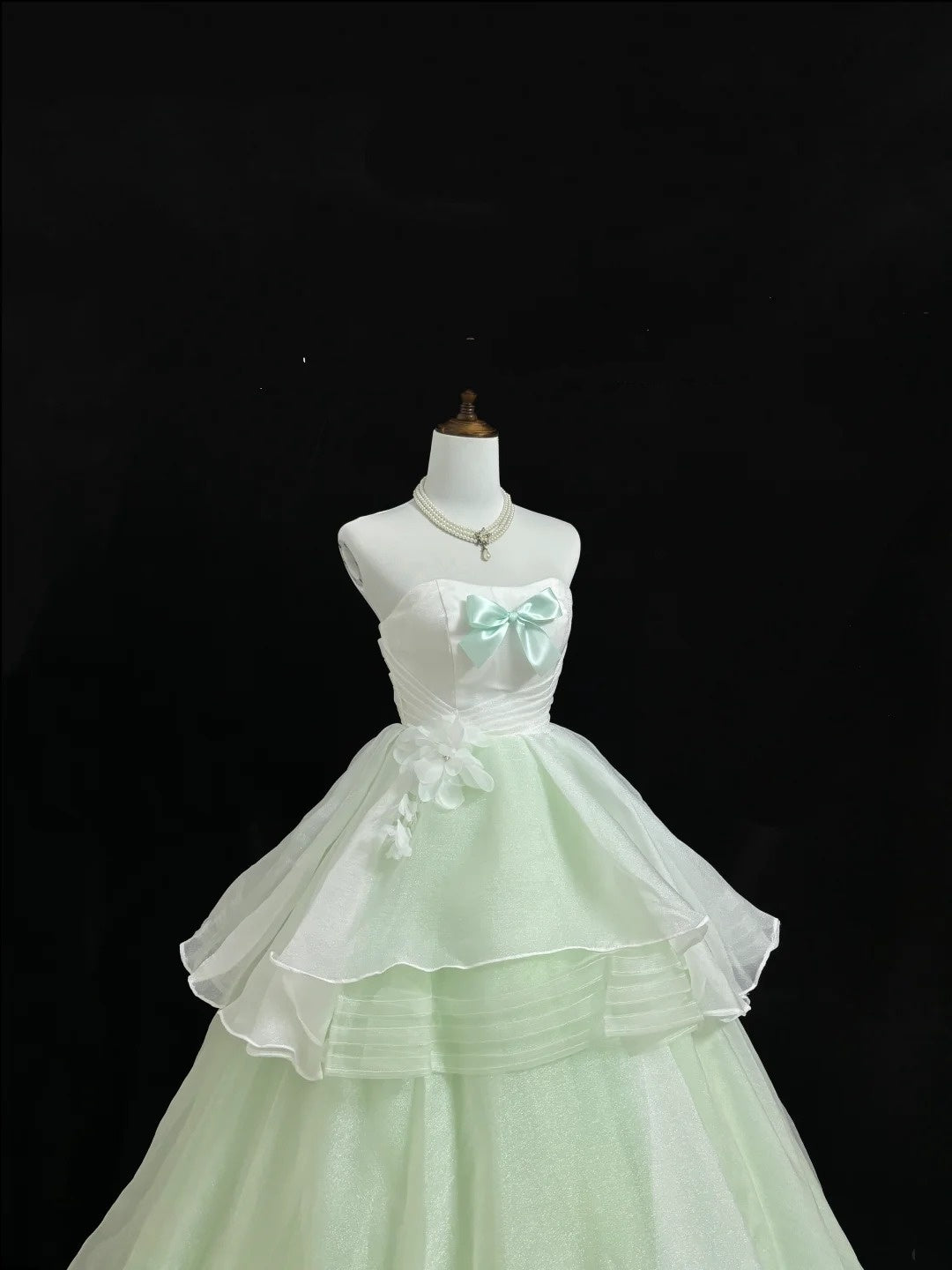 Sweet 15 Quinceanera Dress Ball Gown Strapless Mint Green With Flowers Tiered 15th Birthday Gown RC0231