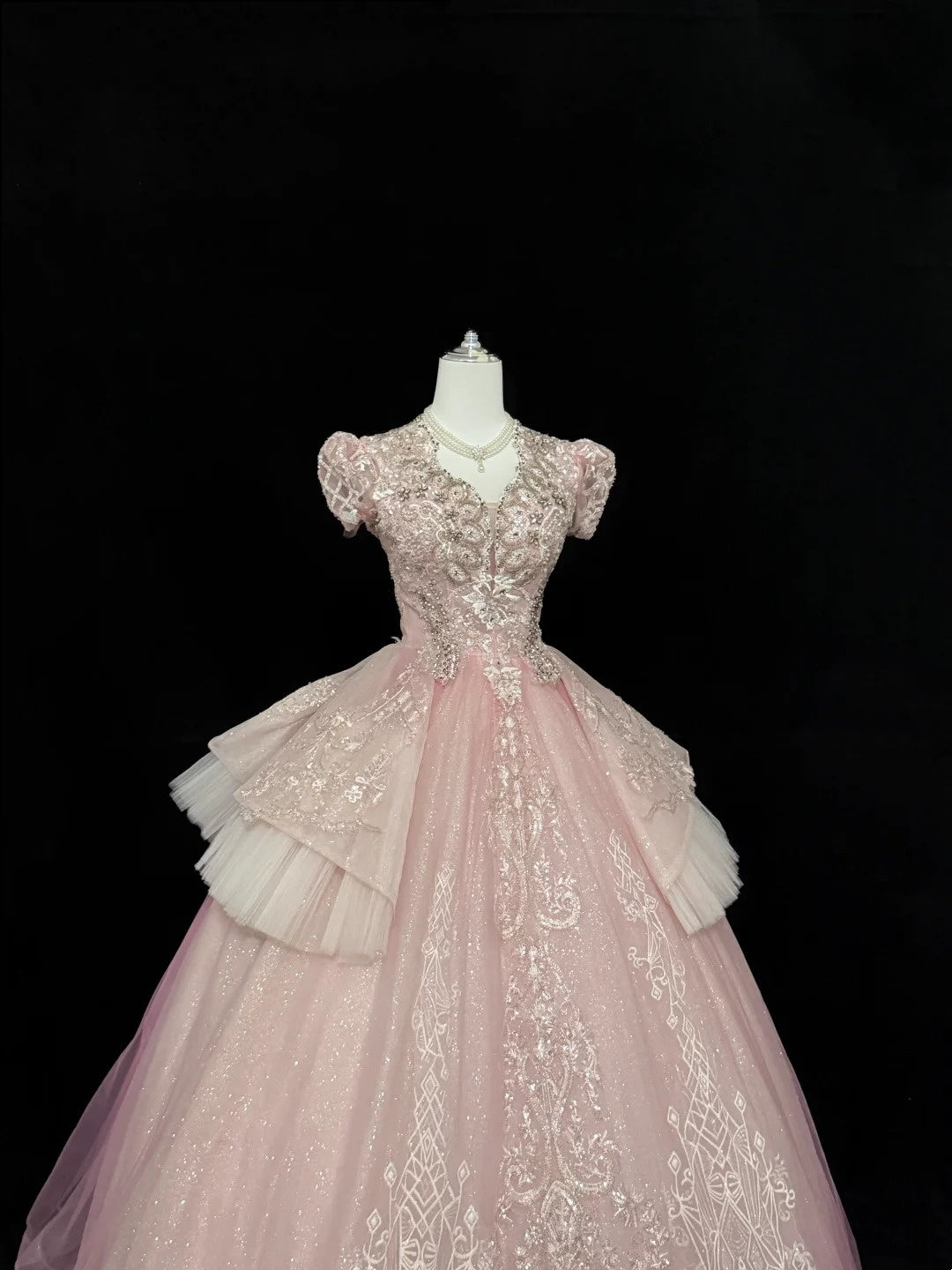 Sweet 16 Dresses Long Ball Gown V Neckline Pink With Lace Appliques Sweet Sixteen Birthday Gown RC0316