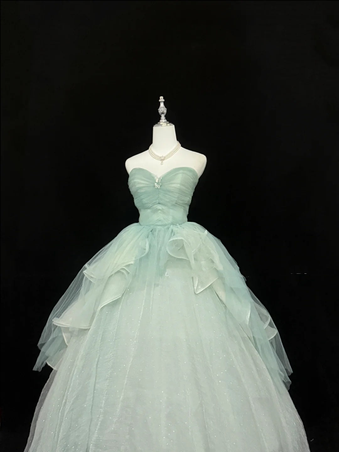 Abendkleider für den 16. Geburtstag, langes Ballkleid, langes Geburtstagskleid für Sweet Sixteen, trägerloses, salbeigrünes Festkleid RC0362