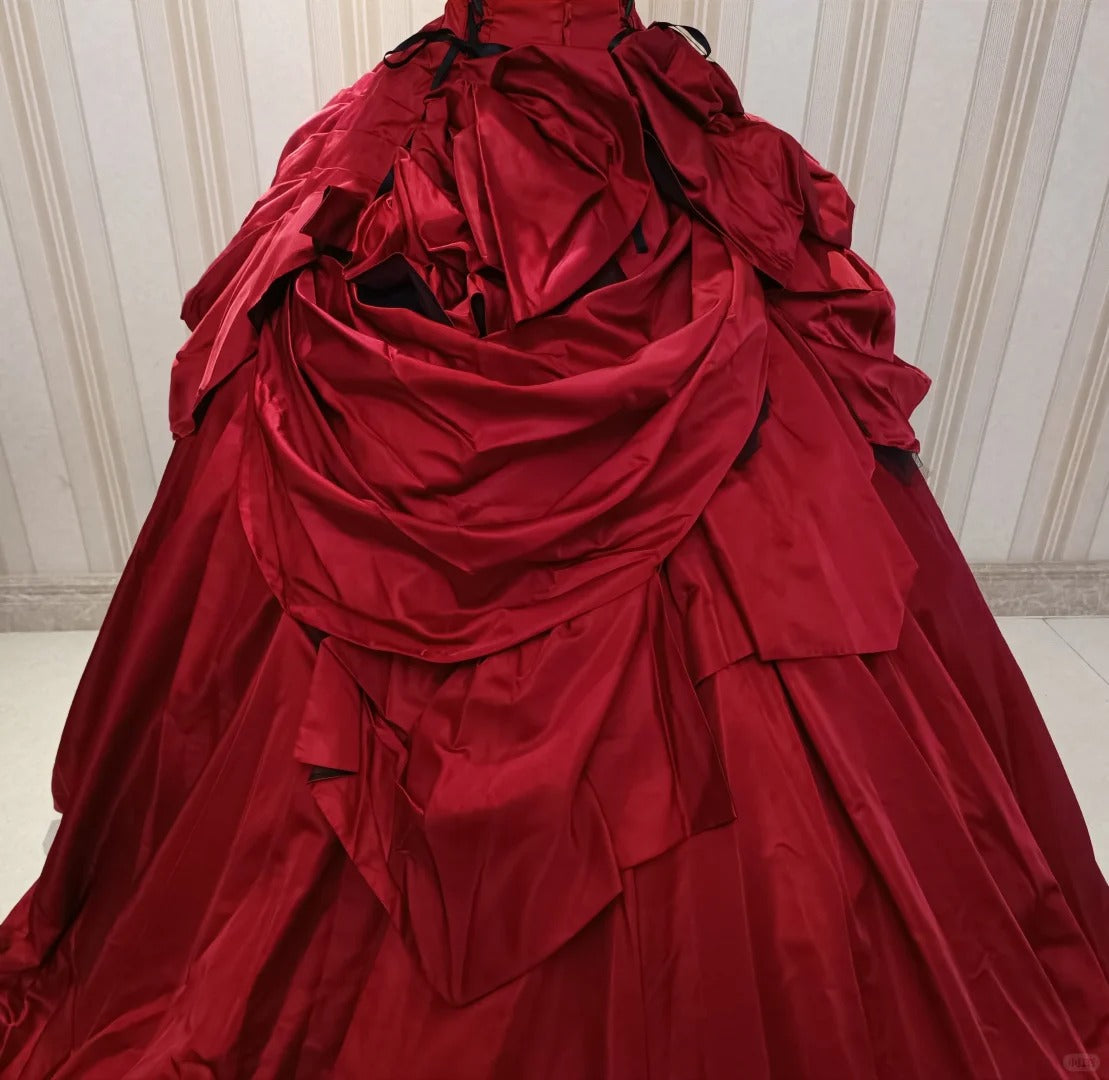 Robe de bal de princesse bustier en satin rouge avec des appliques pour robes de Sweet 16, robe de Quinceanera N4193