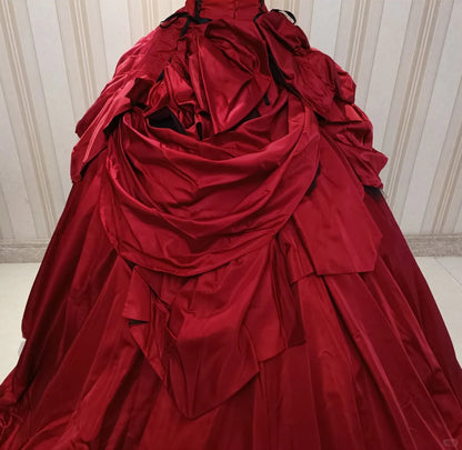 Robe de bal de princesse bustier en satin rouge avec des appliques pour robes de Sweet 16, robe de Quinceanera N4193