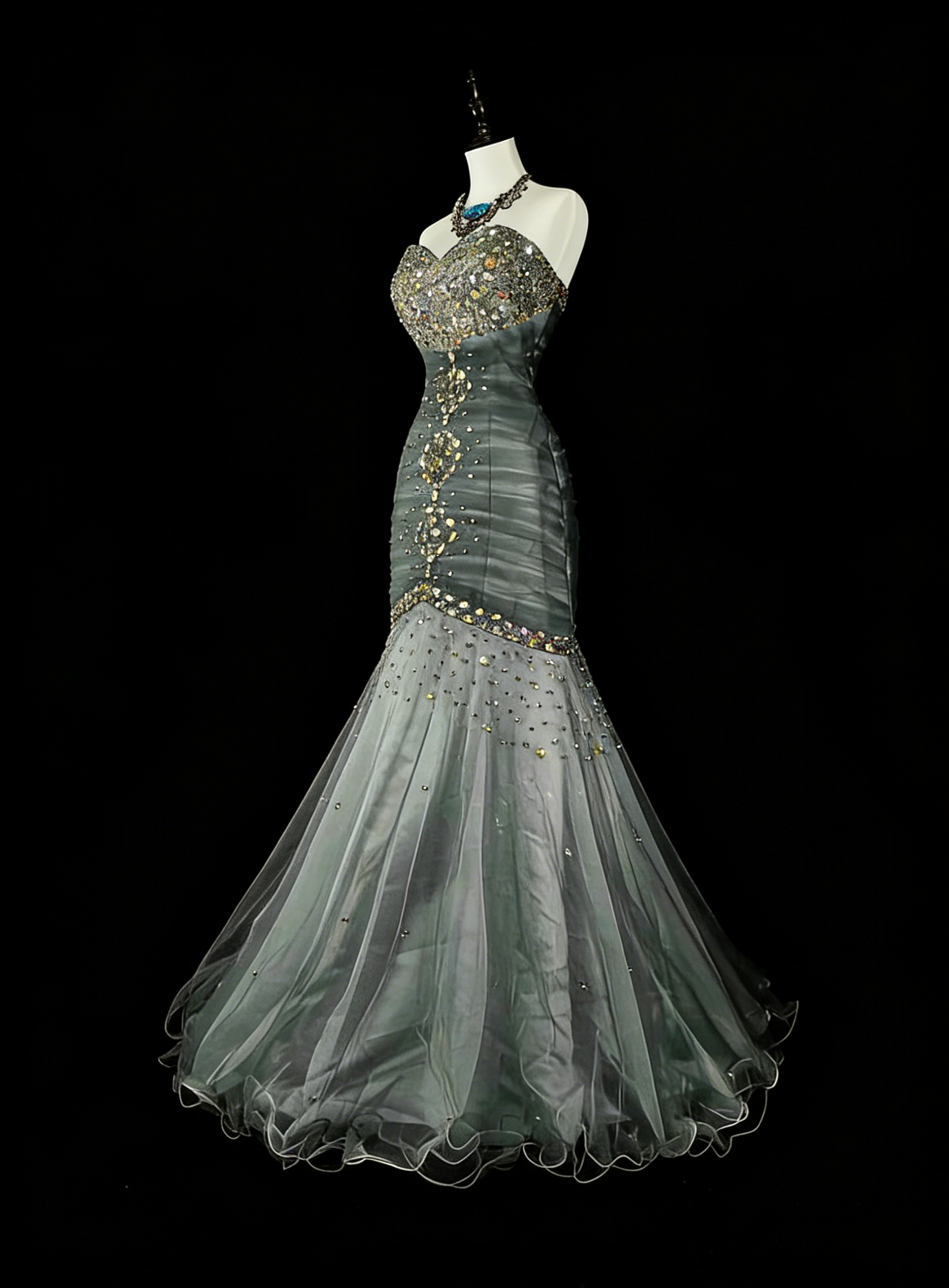 Esthétique Robes de Bal Vintage Années 50 Rétro Sirène Cœur Robe de Soirée Longue Grise N2022