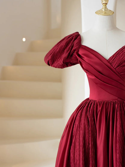 Robe de bal longue bordeaux élégante à col V et manches longues, inspiration robe de soirée formelle N197