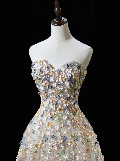 Magnifique robe de bal bustier cœur en tulle fleuri, longue robe de soirée, inspiration tenue de soirée N228