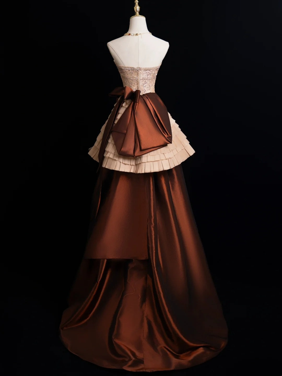 Robe de bal sobre sans bretelles, haut champagne à perles, jupe marron, robe de soirée longue, robe de bal longue, robe de soirée formelle N272