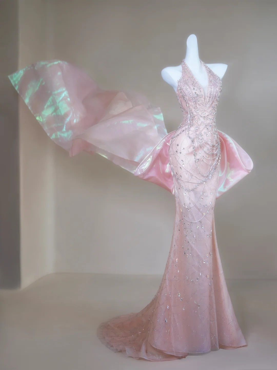 Robe de bal longue sirène chic à sequins roses, dos nu, pour adolescentes et jeunes filles, idéale pour un 20e anniversaire (N135)