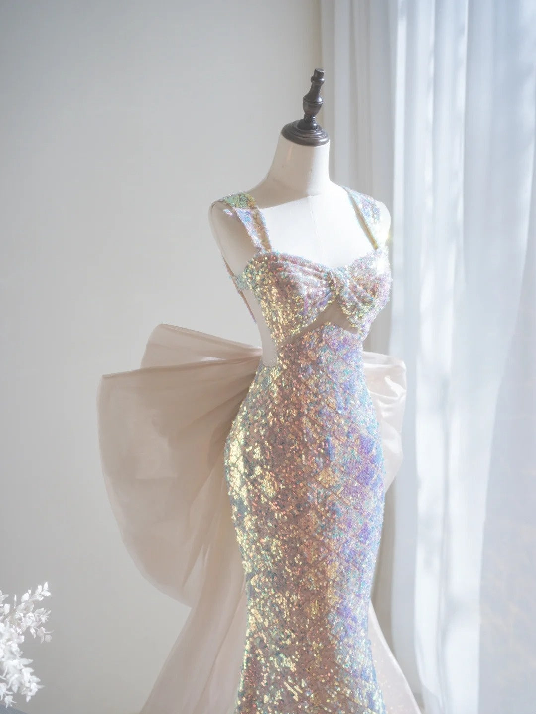 Sparkly Mermaid Square Neck Sequin Sleeveless Long Prom Dresses Prom Gowns Evening Dress A022