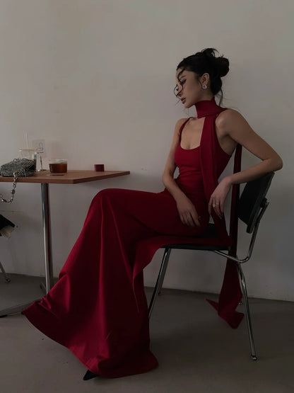 Unique Mermaid Spaghetti Strap Red With Scarf Long Prom Dresses Inspiration 18th Birthday Gowns Formal Evening Dress N465