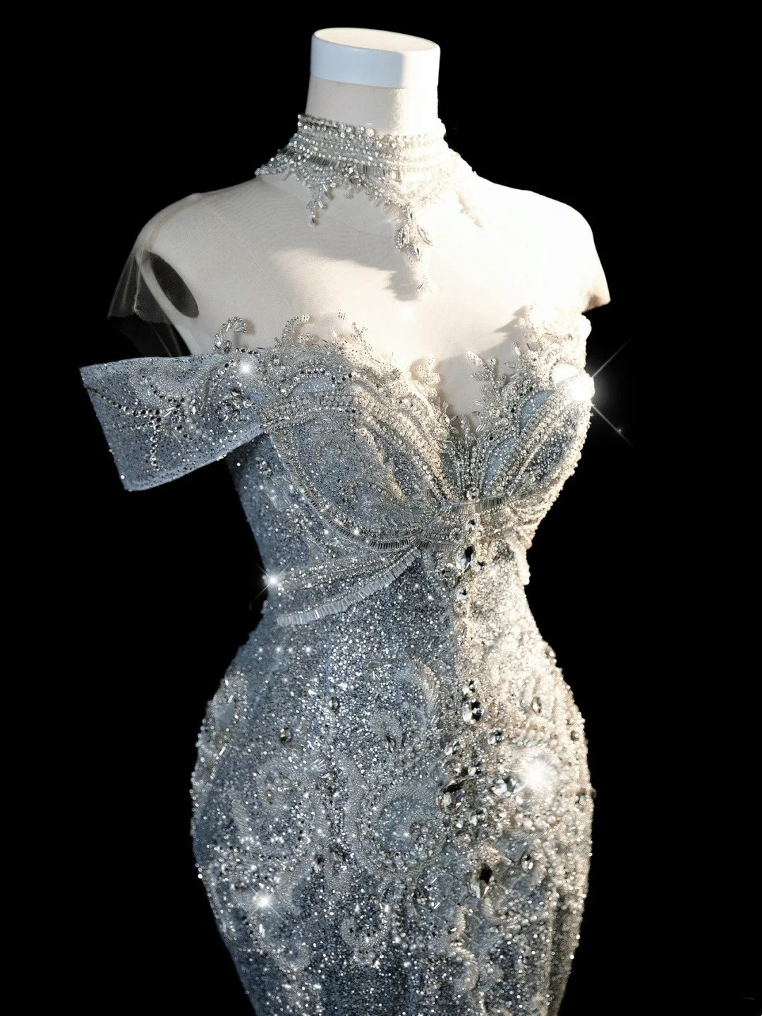 Robe de mariée sirène à épaules dénudées, ornée de sequins et de perles, style conte de fées, coupe ajustée, référence N674
