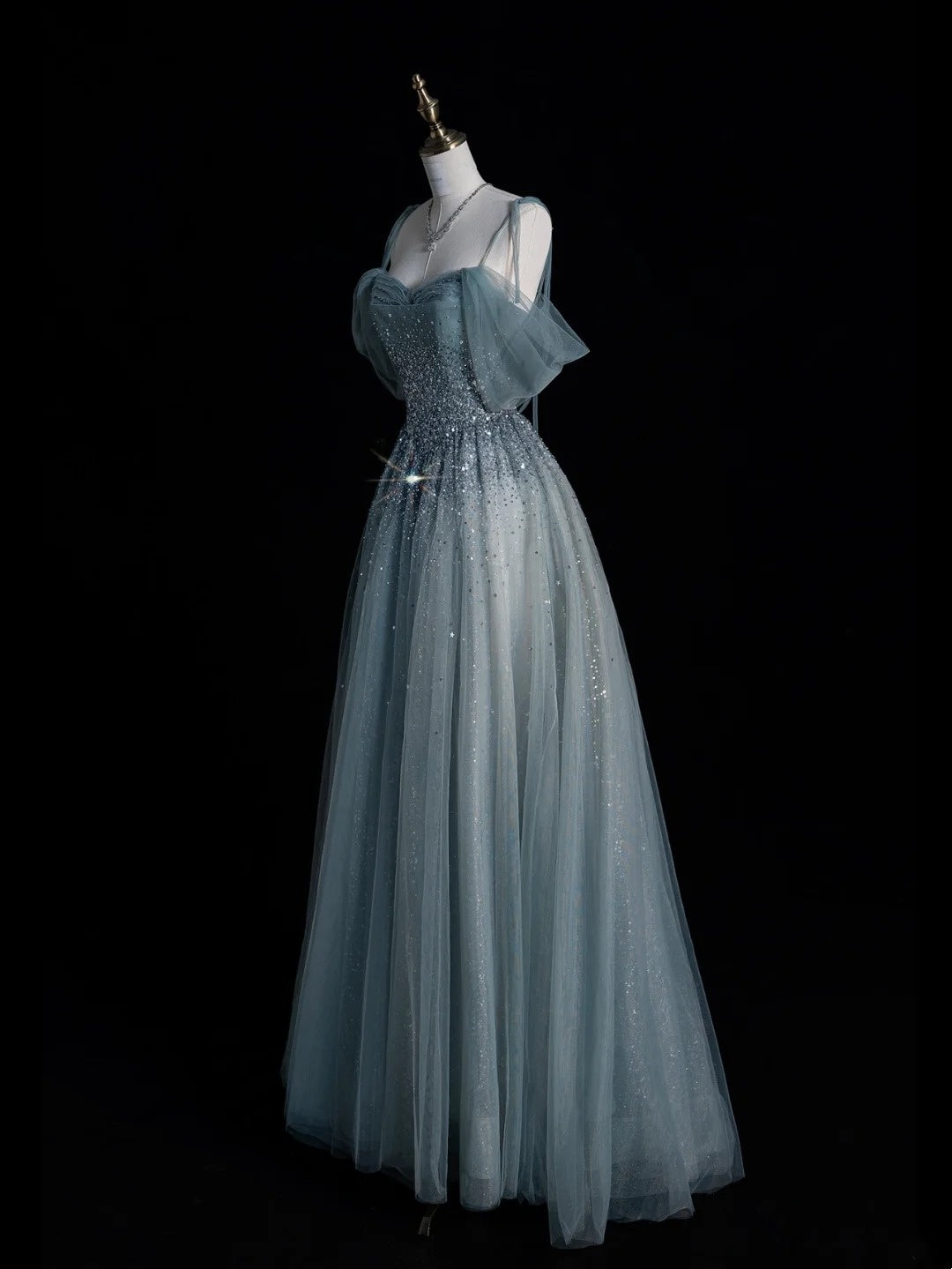 Elegant Ball Gown Off The Shoulder Dusty Grey Tulle Long Prom Dresses For Teens Evening Outfits Formal Dress N1090
