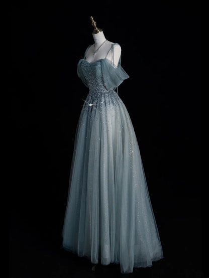 Elegant Ball Gown Off The Shoulder Dusty Grey Tulle Long Prom Dresses For Teens Evening Outfits Formal Dress N1090