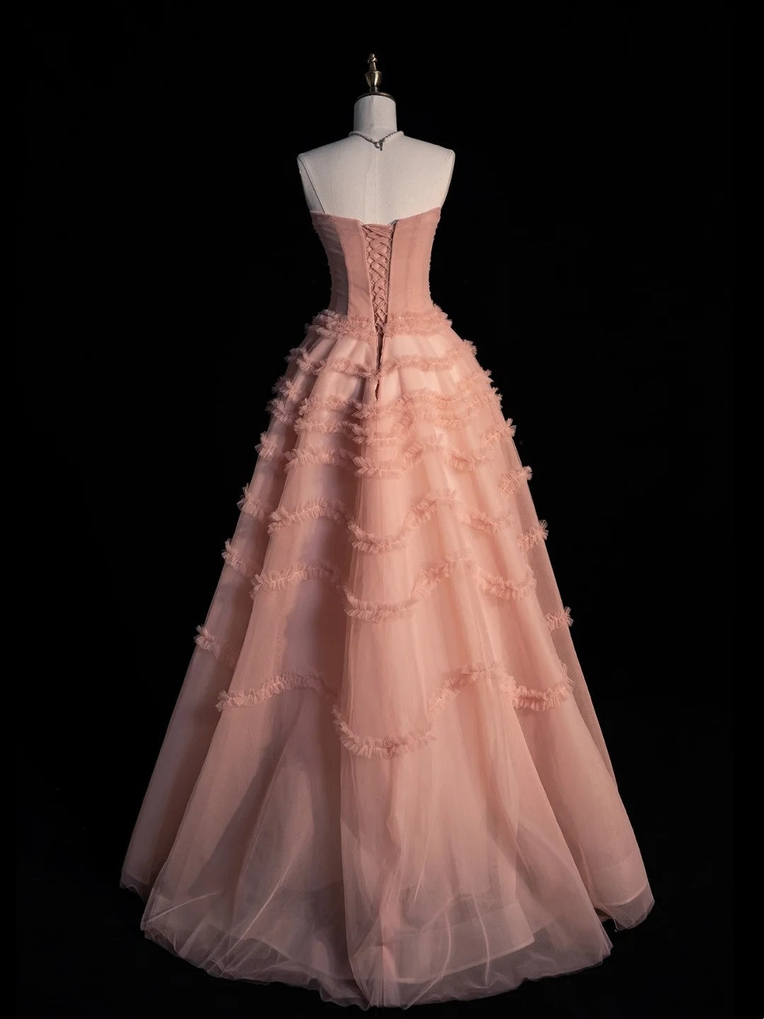 Robe de bal bustier rose poudré en tulle, robe de soirée longue pour lycéenne, N1273