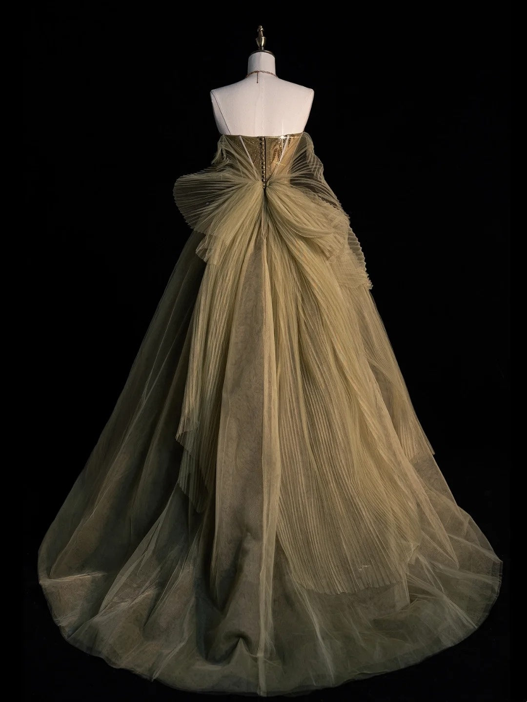 Robe de bal modeste sans bretelles en tulle vert avec appliques, tenue de soirée pour l'université, inspiration robe de bal de fin d'année N1220
