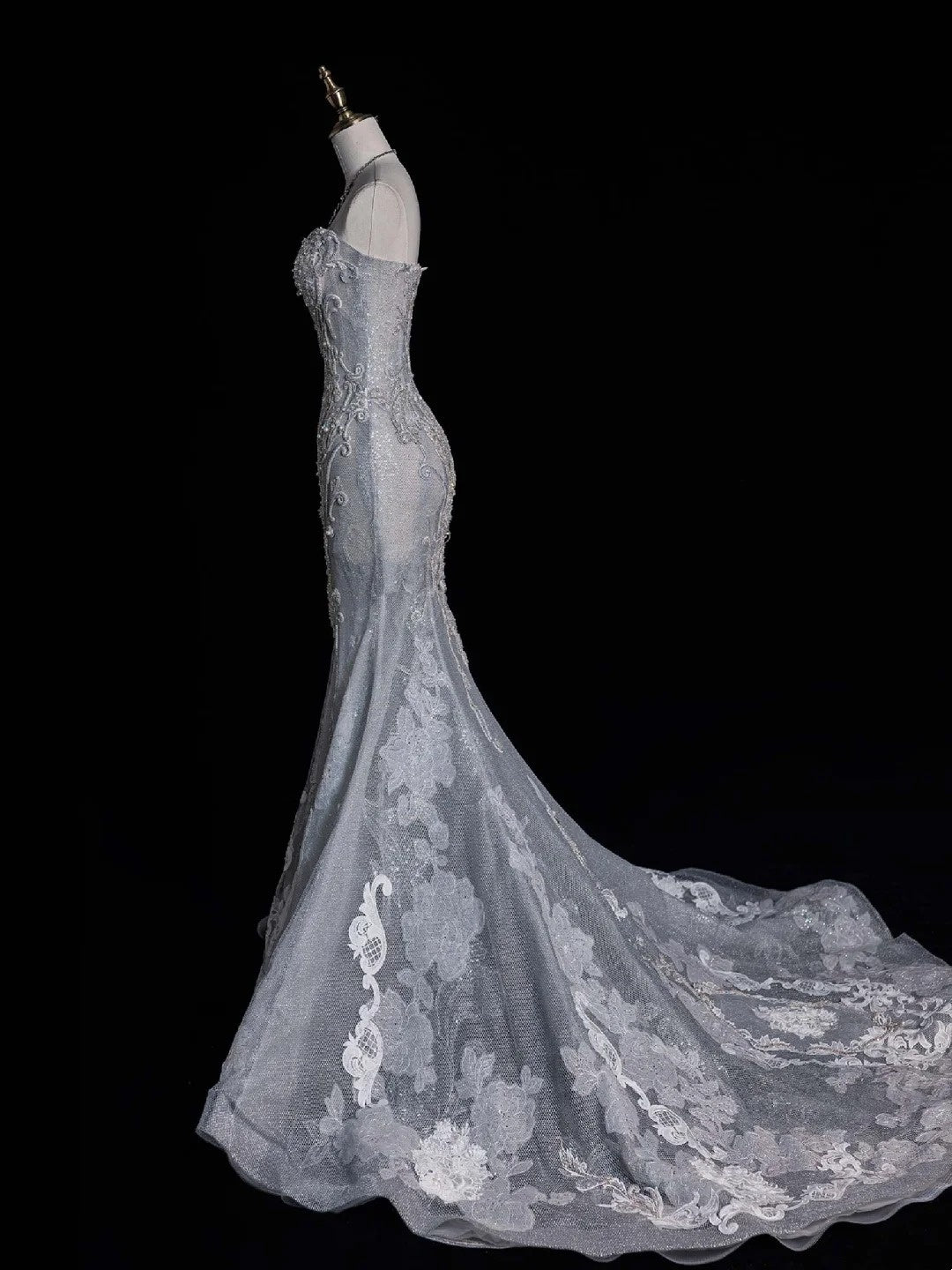 Sparkly Mermaid Sweetheart Gray Floor Length Brides Gown Bridal Dress Style Long Wedding Dresses RB6555