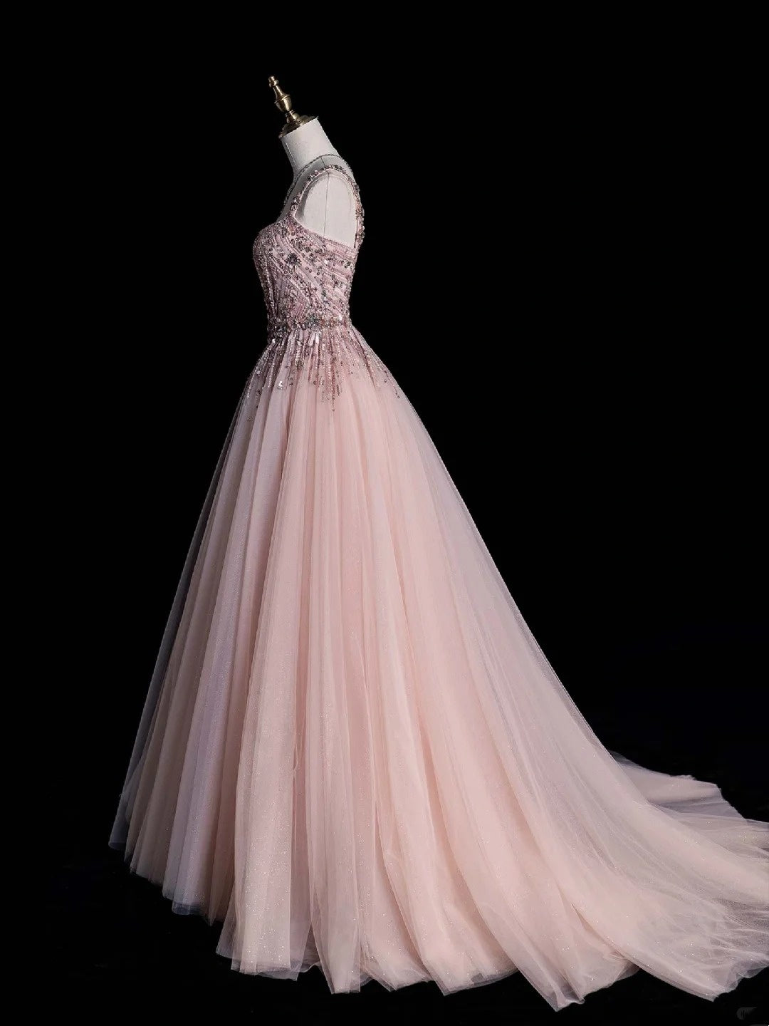 Elegantes Ballkleid mit eckigem Ausschnitt, langes, rosa Tüllkleid für Teenager, Abendgarderobe, formelles Kleid N1084