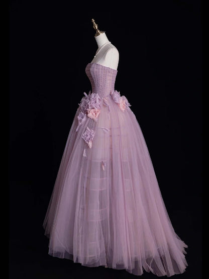 Robe de bal modeste sans bretelles en tulle lilas, longue robe de soirée formelle, robe de bal de fin d'année N747