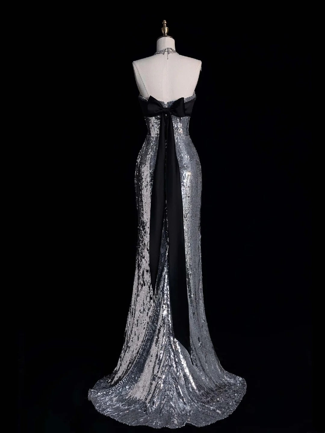 Robe de bal longue sans manches à paillettes grises, style sirène, bustier, pour femmes et jeunes filles, N666
