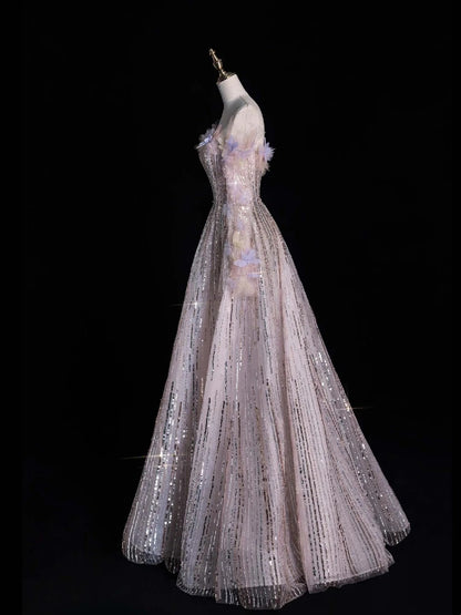 Robe de soirée longue de bal de style princesse, épaules dénudées, à sequins, référence N741