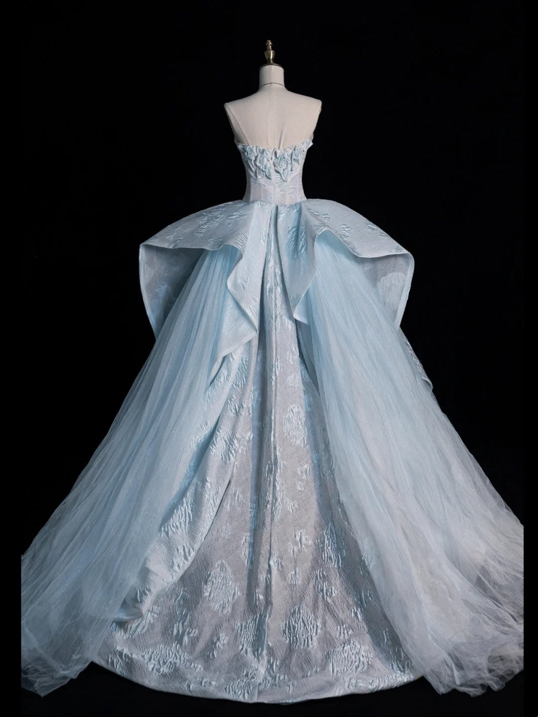 Robe de bal longue sans manches bleu ciel à imprimé floral, décolleté cœur, pour femmes et jeunes filles (N667)