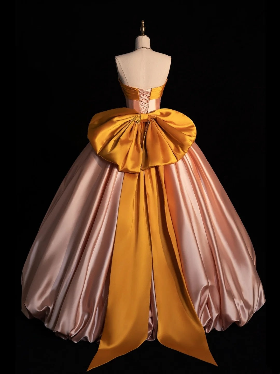 Robe de bal modeste sans bretelles en satin rose, inspiration robes de soirée, robe de princesse formelle N1281