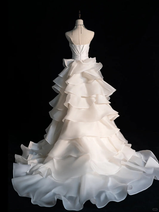 Pretty Mermaid Sweetheart Satin White With Ruffled Brides Gown Bridal Dress Style Long Wedding Dresses RB6568